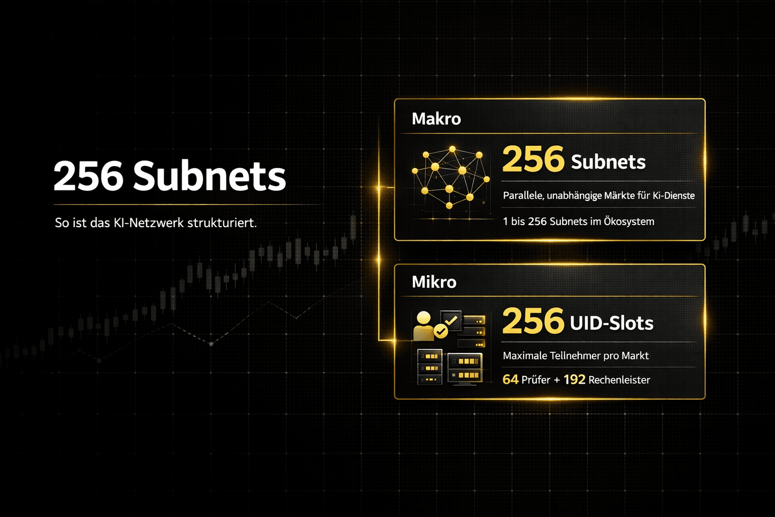 Comparison diagram explaining the technical difference between 256 Bittensor subnets and 256 UID slots.